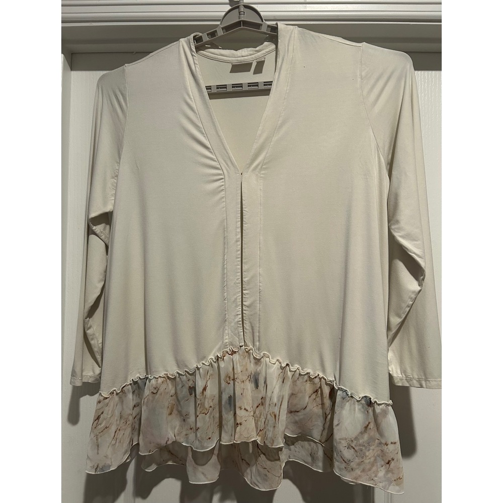 LOGO Lori Goldstein 3XL Tunic Top Ruffle Layered Hem Long Sleeve Cardigan